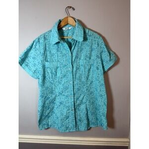 ALIA teal burnout button‎ down short sleeve blouse